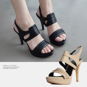 [바닐라슈] 가보시 뮤리진 절개패턴 백밴딩 하이힐 샌들(10cm)