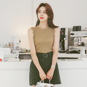 오드 TPK073 프린지 민소매 슬림 골지 니트