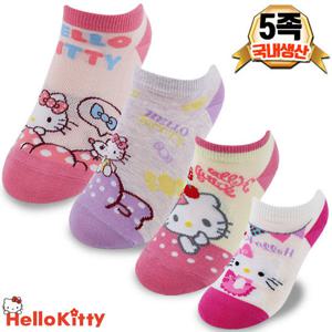 헬로키티 아동양말 5족 유아 어린이 스니커즈 국산 면양말