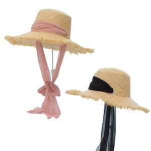 [블루피오레] 라피아 쉬폰리본 밀집모자 BFH508