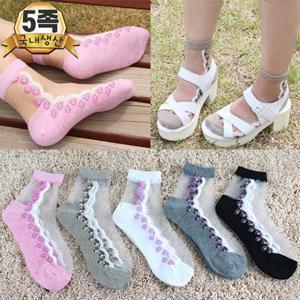 모노 여성 꽃송이 시스루양말 5족 단목 여름 망사 패션