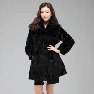 438-1 볼륨소매 반후드 밍크패치 코트