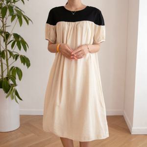 [키첼] 투배색 셔링 롱원피스