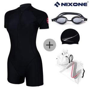 닉스원 여자/여성 아쿠아 수영복 NSW-4974BK 4종 SET