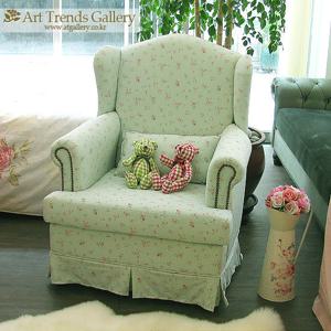 [ATgallery]메리제인 러블리 린넨플라워 윙체어(민트)-1인소파/프로방스풍/장인제작수제가구