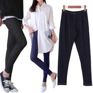 데님 면스판 레깅스 10부 여성 빅사이즈 스티치 쫄바지