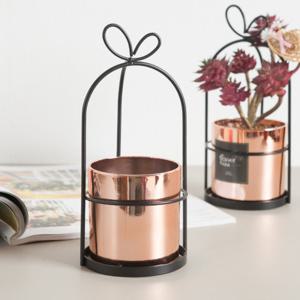 철재 원형 화분 새장로즈골드 9x20cm 조화꽃 전용 다육 인테리어 장식 소품 원예