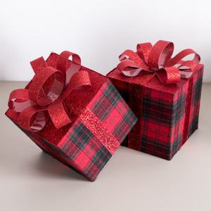 크리스마스 선물상자 트리 장식 체크 무늬 15cm 꾸미기 소품 용품 오너먼트 데코 이벤트