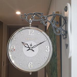 글리터 무소음 양면시계 (실버그레이)