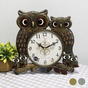 무소음 원앙 복부엉이 주물 탁상시계 HST-348