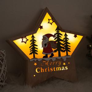 크리스마스 별 산타 장식 조명 AA건전지형 우드 전구 29cm 테이블 탁상용 무드등 소품 데코