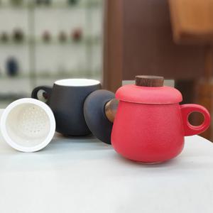 고원 도토리 도자기 필터 머그컵 350ml 블랙 차거름망 찻잔