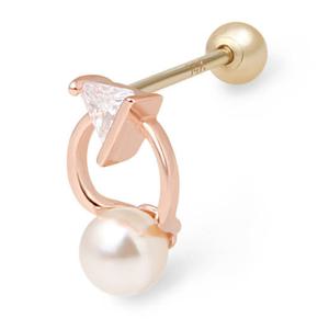 [미니아트] 14K 로즈골드 큐빅 진주 피어싱 금 귀걸이 TR239