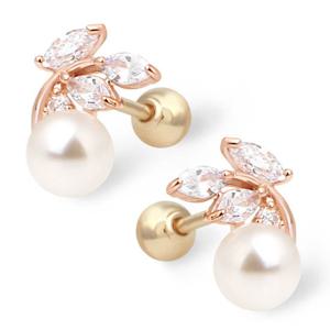 [미니아트] 14K 로즈골드 큐빅 진주 피어싱 금 귀걸이 TR240