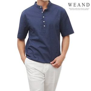 [위앤드]린넨 헨리넥 반팔 셔츠_2color / L~3XL size / 2type