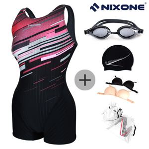 닉스원 여성/여자 실내 숏반신 수영복 NSW-4988BK 5종세트