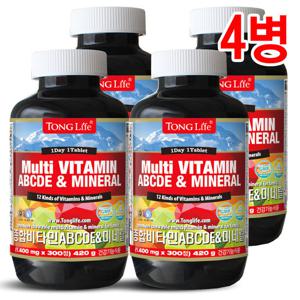 통라이프 종합비타민 ABCDE+미네랄300정-10개월-4병