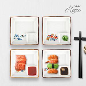 헨느 야마고 정사각 회접시 4P/반찬그릇/종지/소스볼