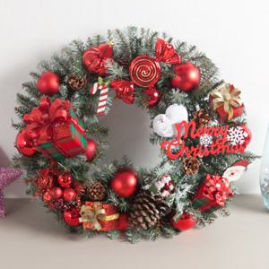 크리스마스 리스 벽장식 체크 솔방울 그레이 600mm 벽걸이 소품 현관 문 카페 입구