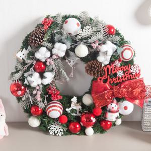 크리스마스 리스 벽장식 플레드 목화 베리 600mm 벽걸이 소품 현관 문 카페 입구
