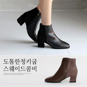 [바닐라슈] 리에나 스웨이드콤비 청키굽 앵클부츠(5.5cm)