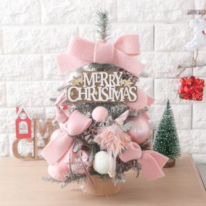 크리스마스 미니트리 완제품 풀세트 파스텔 토끼 스노우 45cm 나무 테이블 탁상용