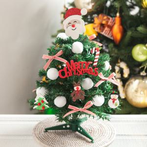 크리스마스 미니트리 완제품 풀세트 리본 우드라인 PVC 30cm 나무 테이블 탁상용