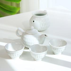 [박씨상방] 백자 빗살 3인 다기세트