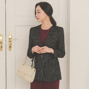오드 OTK603 스팽글 트위드 노카라 하프 자켓