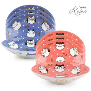 헨느 네코 카레접시 4P / 도자기접시 / 어린이식기