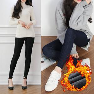 빅사이즈 데님핀턱 밍크퍼 융털 겨울 기모레깅스