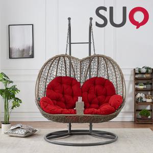 수오 여유안 2인 라탄 흔들 그네의자 컵홀더 안락의자