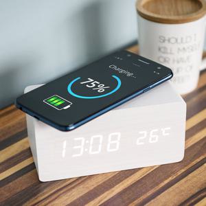 오리엔트 OT1607ODW 우든 무선충전/온도표시탁상시계 화이트LED
