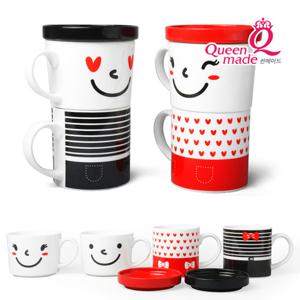 퀸메이드 2단 커플 머그컵 세트 6P