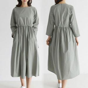 빅사이즈 스트링원피스 면 A라인 플레어 긴팔 임부복