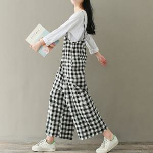 빅사이즈 체크 린넨 점프수트 여름 여성의류 5168