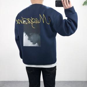 [엠클로]남자 오버핏 네오프렌 마가진 프린팅 맨투맨 티셔츠 남