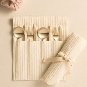 놋담 방짜유기 유기 달 커트러리 2인 풀세트 누빔 수저집 포함