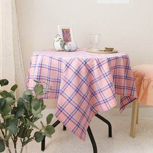 빈티지 핑크 체크 테이블보(2인)
