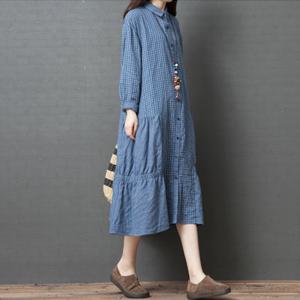 [유니제이] 샤느 체크 사이드 밴딩 롱셔츠 원피스 U0GOP2474