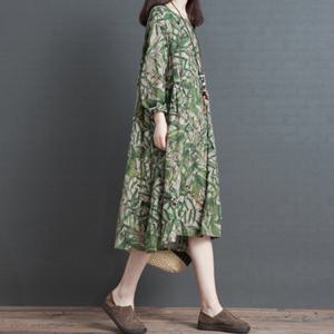 [유니제이] 레비 라운드넥 리프 패턴 원피스 U0GOP2470