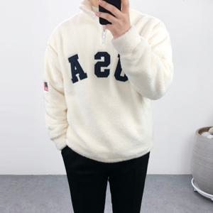 엠클로 남자 오버핏 양털 뽀글이 후리스 USA 아노락 맨투맨 티셔츠 남여공용 4컬러