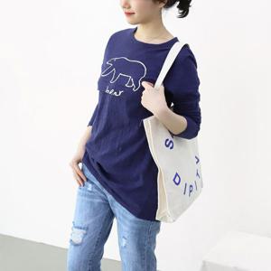 임산부 긴팔 화이트베어 수유티 면 외출수유복 티셔츠