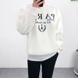 엠클로 남자 오버핏 네오프렌 파리 레터링 자수 맨투맨 티셔츠 남여공용 4컬러