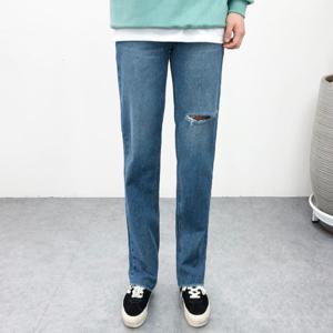 엠클로 남자 난스판 일자 와이드핏 빅사이즈 컷팅 히든밴딩 데님 청바지 2컬러 28-38