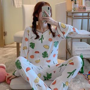 야채타임 화이트 여성 잠옷 파자마 파우치 세트 여자 홈웨어 투피스 빅사이즈