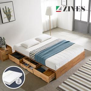 [지베스] 몬드 헤드리스 원목 4단 수납침대 Q+독립매트