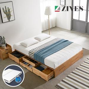 [지베스] 몬드 헤드리스 원목 4단 수납침대 Q+본넬매트