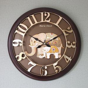 넘버링 우드 벽시계 (파인보석 코끼리 골드)