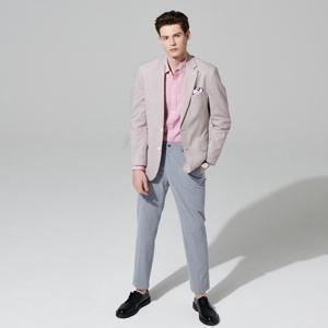 엠보스 베이지 미니체크 린넨 혼방 서커자켓 AMKC20202